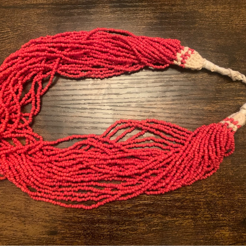 Vintage Coral Colored Beaded Necklace